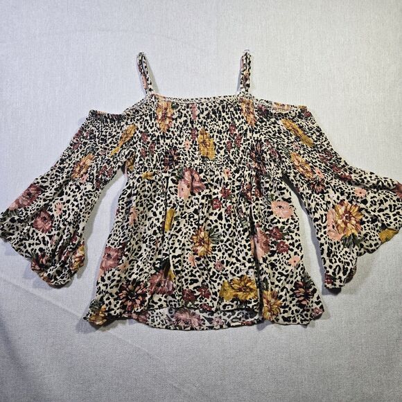 Torrid Babydoll Smocked Top Leopard Floral Size  1 - Picture 9 of 16